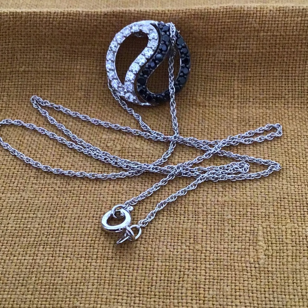Sterling sapphire onyx Ying yang pendant necklace